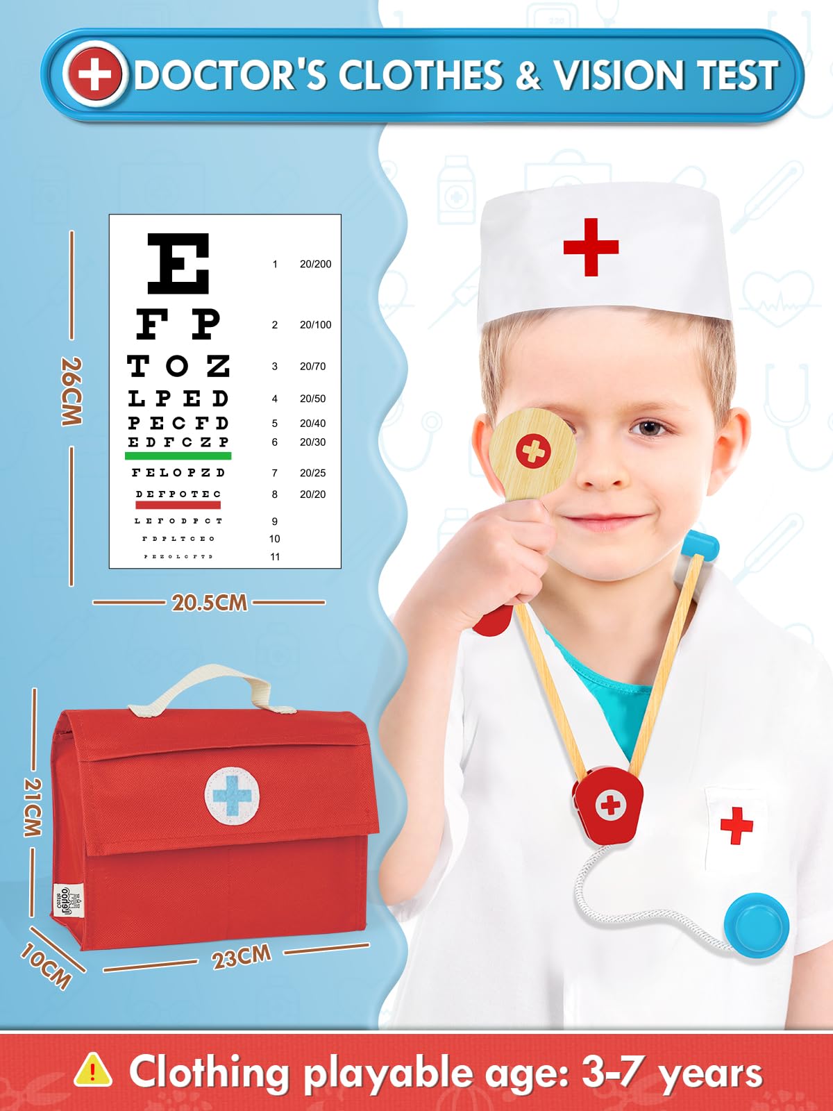 Lehoo Castle Doctors Set for Kids, Toys for 3 Year Old Boys, Wooden Kids Doctors Kit with Doctor Costume, 3 Year Old Boy Toys（Blue）