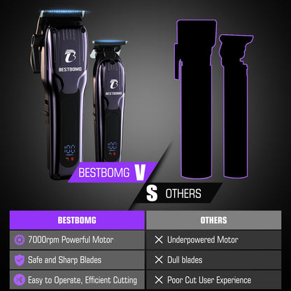 BESTBOMG® Professional Hair Clippers for Men, Professional Barber Clippers and Trimmer Set, Mens Cordless Hair Clipper for Barbers Haircut Kit Fade, BS-808A (Black)