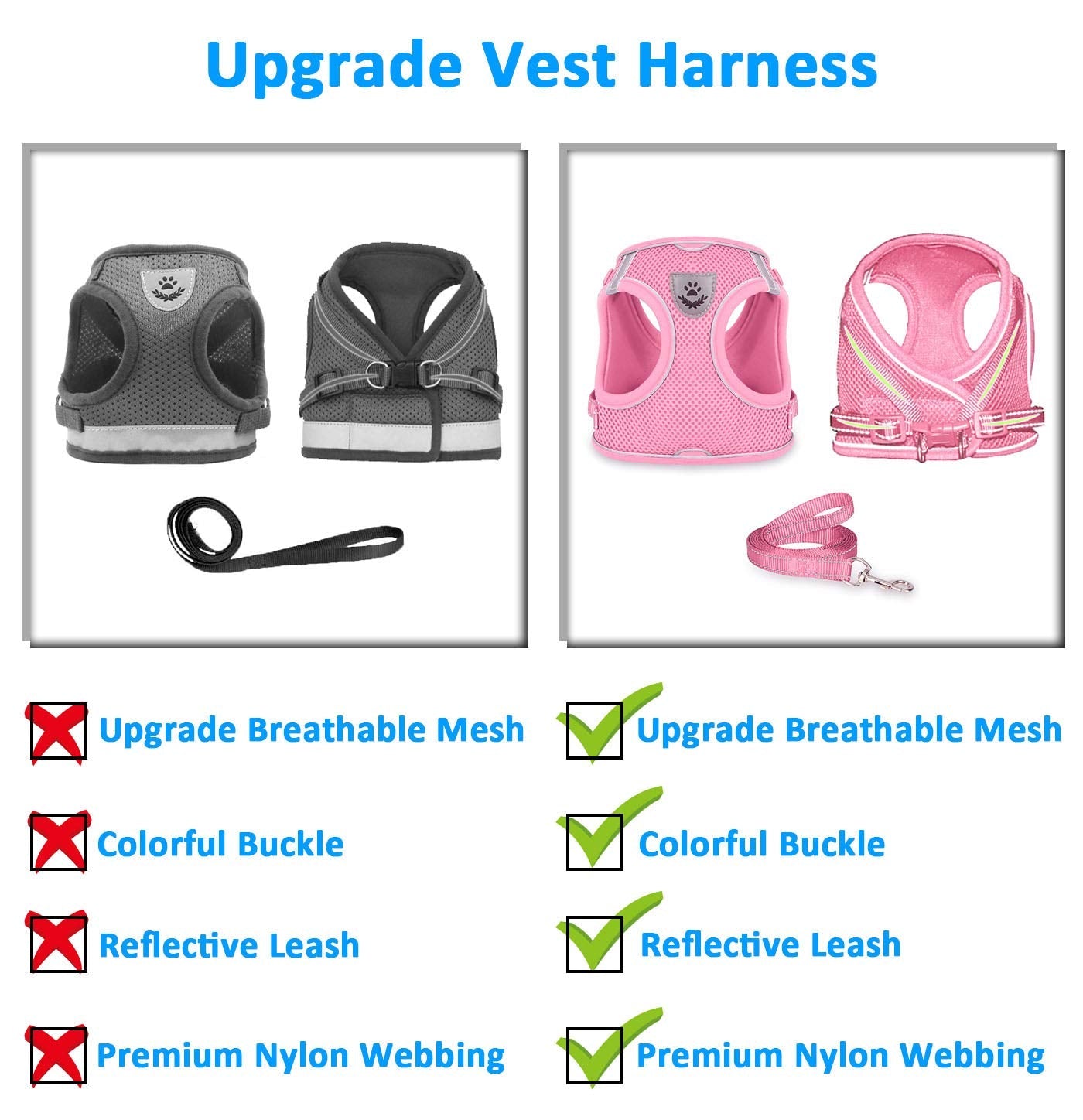 Dog Harness and Leash Set for Walking, Escape Proof Vest Harness with Soft Mesh, Adjustable Strap, Reflective Strips for Kitten Cats and Puppy Dogs