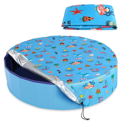 Docuwee Round Dog Pool Cover 71", Foldable Kiddie Solar Cover Fit Dog Collapsible Swimming Pool, Pets Kids Bath Tub, Anti-UV Dustproof Safety Pool Covers, Summer Beach Patterns