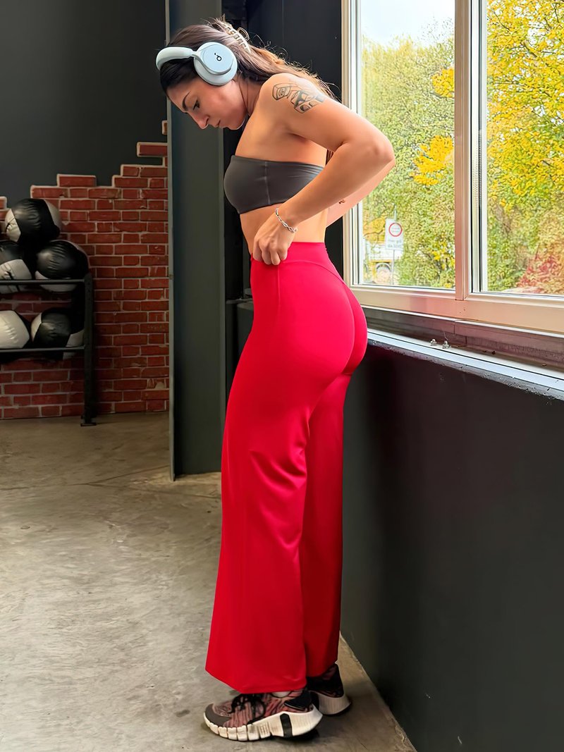 YEOREO Workout Leggings Womens No Front Seam Straight Leggings 29" High Waist Buttery Eddiy Gym Yoga Pants Red S