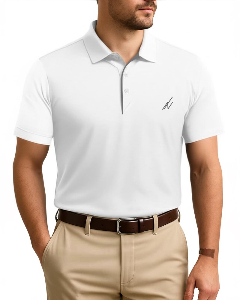 NY Threads Men's Golf Polo Shirt UPF 70+ Regular Fit Moisture Wicking Quick Dry Performance Short Sleeves Polo, Large, White