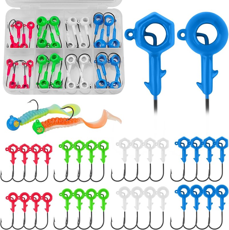THKFISH Crappie Jig Heads Kit - 12PCS Fishing Hooks with Round Scent Holder | 1/16, 1/8, 3/16 OZ, White, Yellow, Red