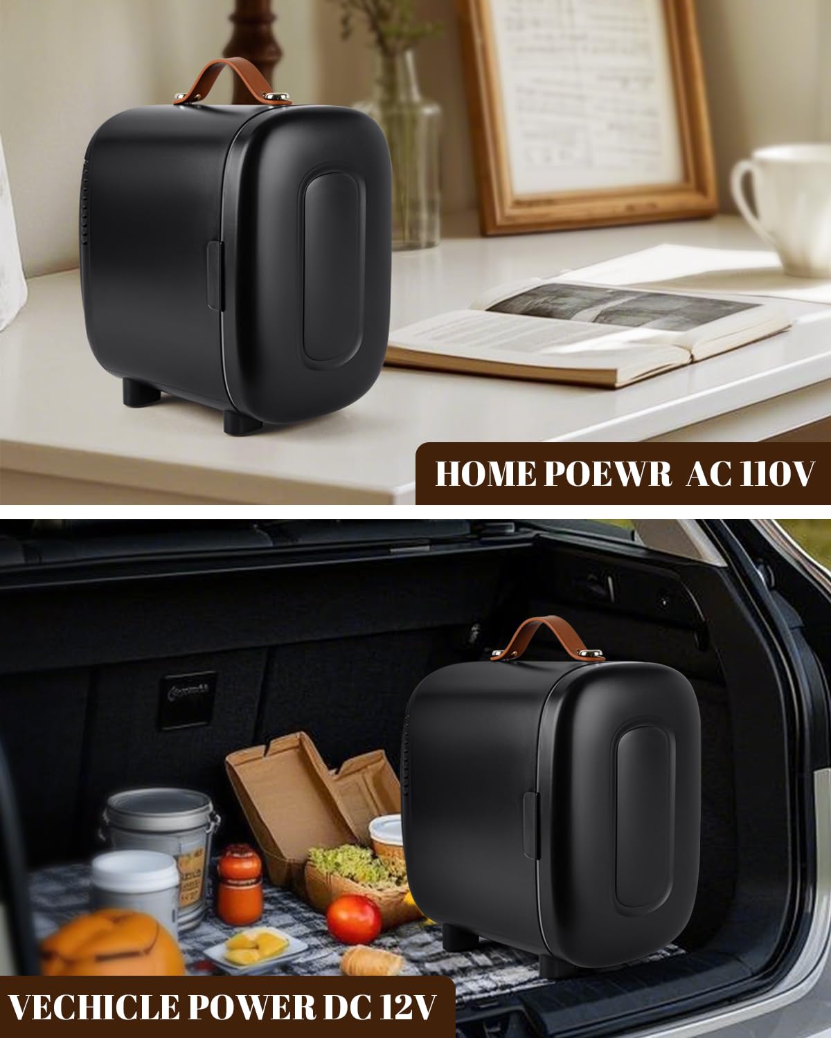 FANSEXPERT Mini Fridge for Bedroom, 4 Liter/6 Cans Skincare Small Refrigerator, AC/DC Portable Mini Cooler & Warmer, Small Fridge for Camping, Dorm, Office, Car (Black)