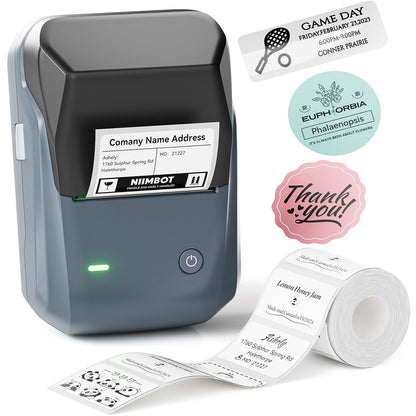 NIIMBOT B1 Label Maker Machine, 2 Inch Bluetooth Thermal Label Printer, Easy to Use Sticker Printer Compatible with iOS and Android, with 1 Roll Waterproof Labels for Retail, Office, Home (Blue)