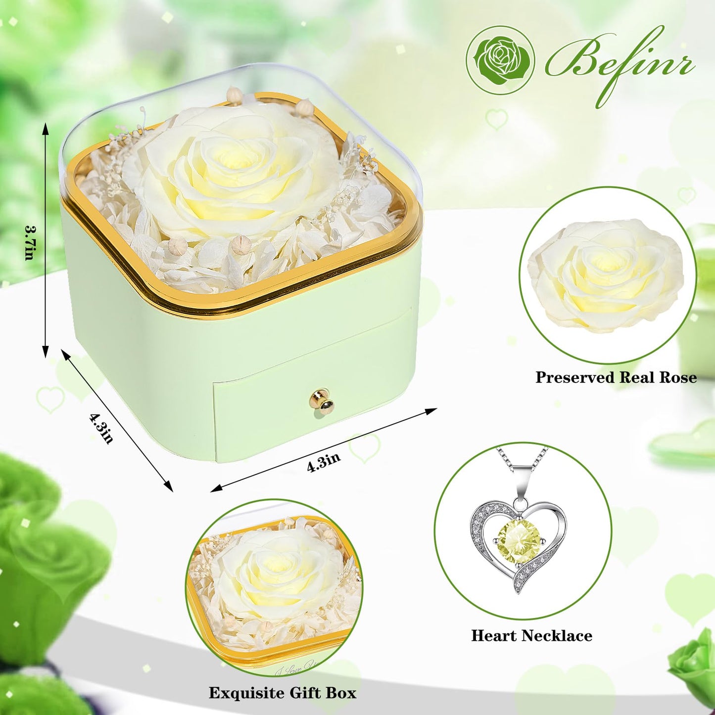 Beferr Valentines Day Gifts for Her Preserved Real Rose with Necklace Eternal Roses Forever Flowers for Delivery Prime Mothers Anniversary Birthday Gifts for Women Mom Grandma Wife Daughter Girlfriend