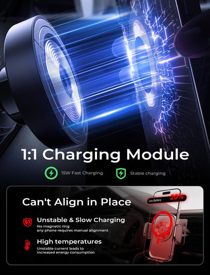 LISEN for Magsafe Car Mount Charger [15W Top Charge] Magnetic Car Phone Holder for iPhone 17 Pro Max Wireless Charger Magsafe Phone Holder For iPhone 17 Pro Max Air 16 15 14 13 12 Magsafe Accessories
