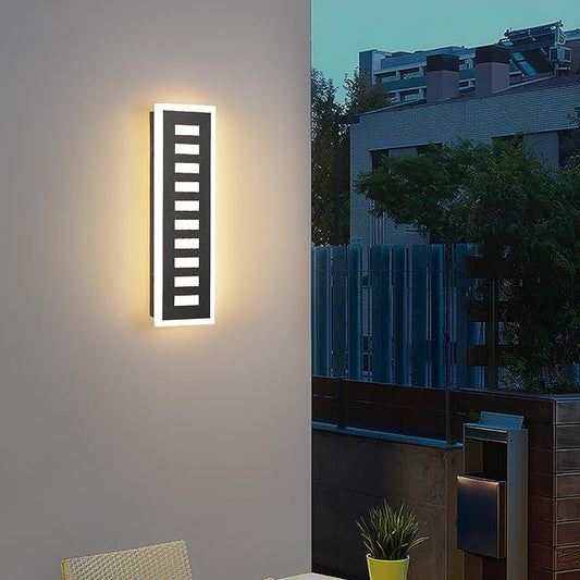 Outdoor Wall Light LED 18W Long 11.8in - Black Metal Waterproof Modern Exterior Lighting Fixture,3-Color Changeable,Frosted Acrylic Porch Sconce,for Patio,Garage,Courtyard