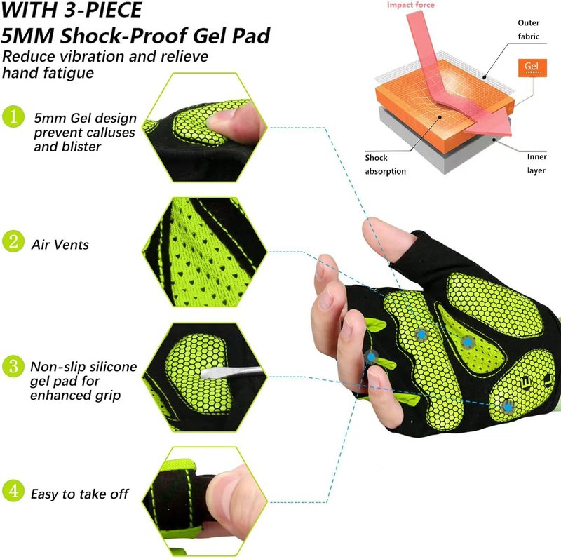 Cycling Gloves for Men & Women - 5MM Gel Pad Half Finger Design | Ideal for Cycling, Weight Lifting & Outdoor Sports