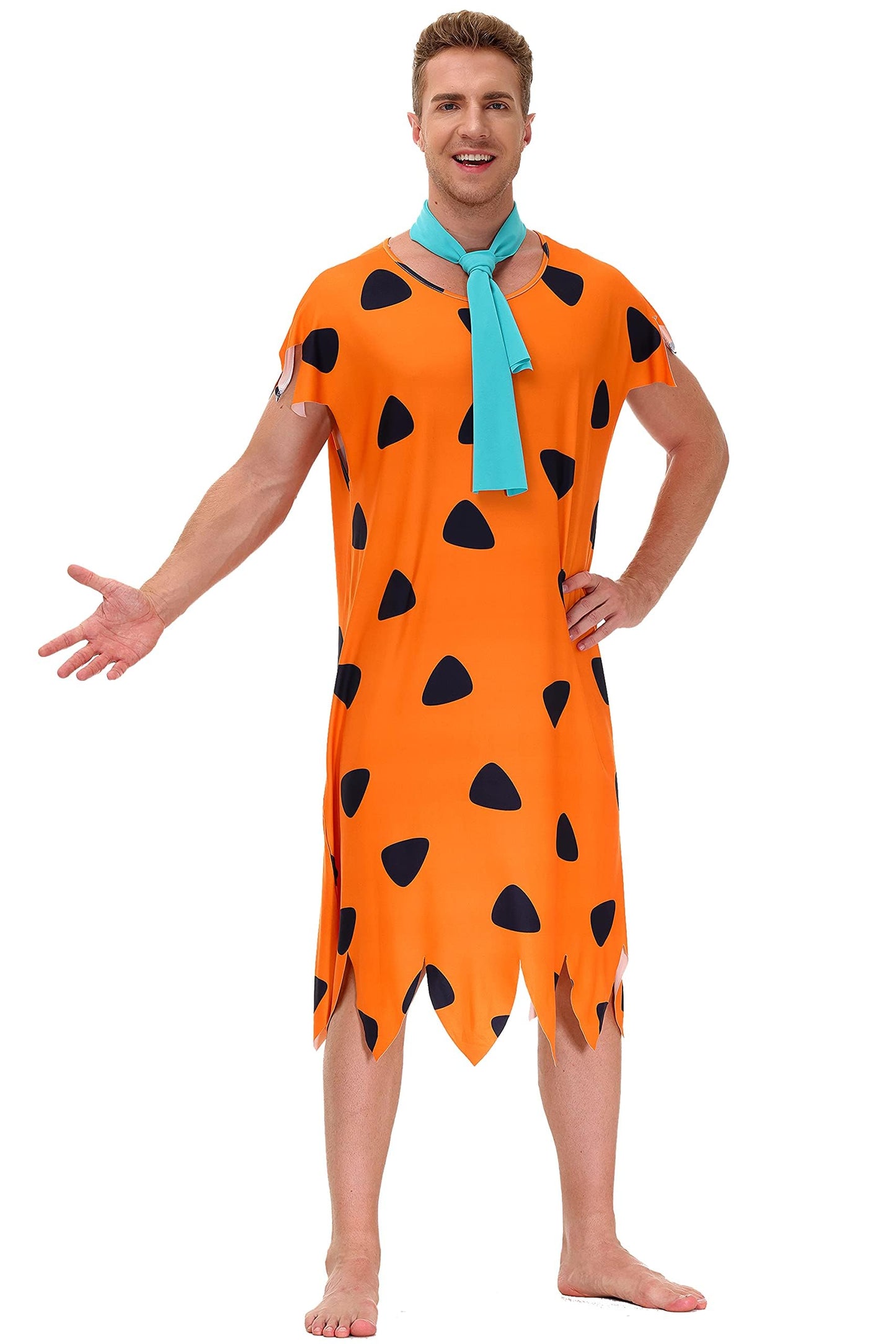 Mens Caveman Family Costume Halloween Cosplay Adult Couple Matching Party Outfit Orange Tunic XL
