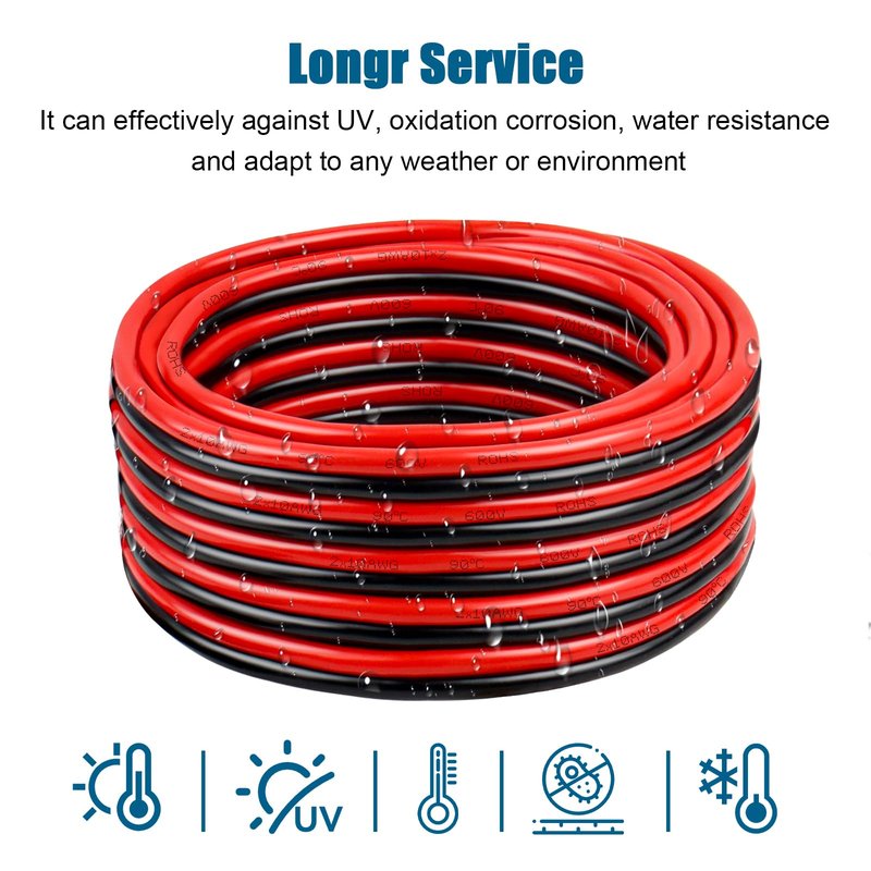 14 Gauge Wire 2 Conductors Copper Wire, 14 AWG Battery Cable Oxygen Free Copper Wire for Solar Panel, Automotive, Trailer, RV and Speaker (14 Gauge 100FT)