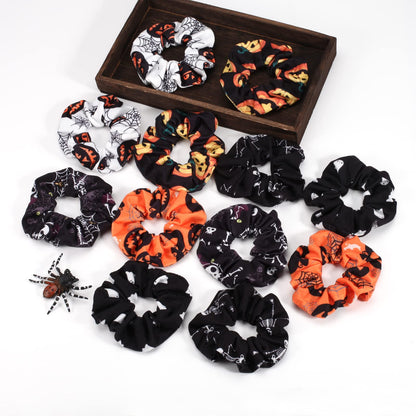 12PCS Halloween Hair Scrunchies Soft Fall Pumpkin Skull Ghosts Bat Spider Web Hair Ties Scrunchy Elastics Hair Bands Gifts Ponytail Holder Accessories for Women Girls (12PCS-Halloween)