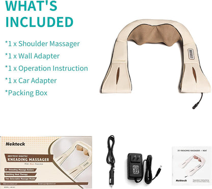 Nekteck Shiatsu Neck and Back Massager with Soothing Heat, Shoulder Massager for Pain Relief Deep Tissue, Electric 3D Kneading Massage Tools for Leg Body Muscle, Corded Power, Gifts for Him Her