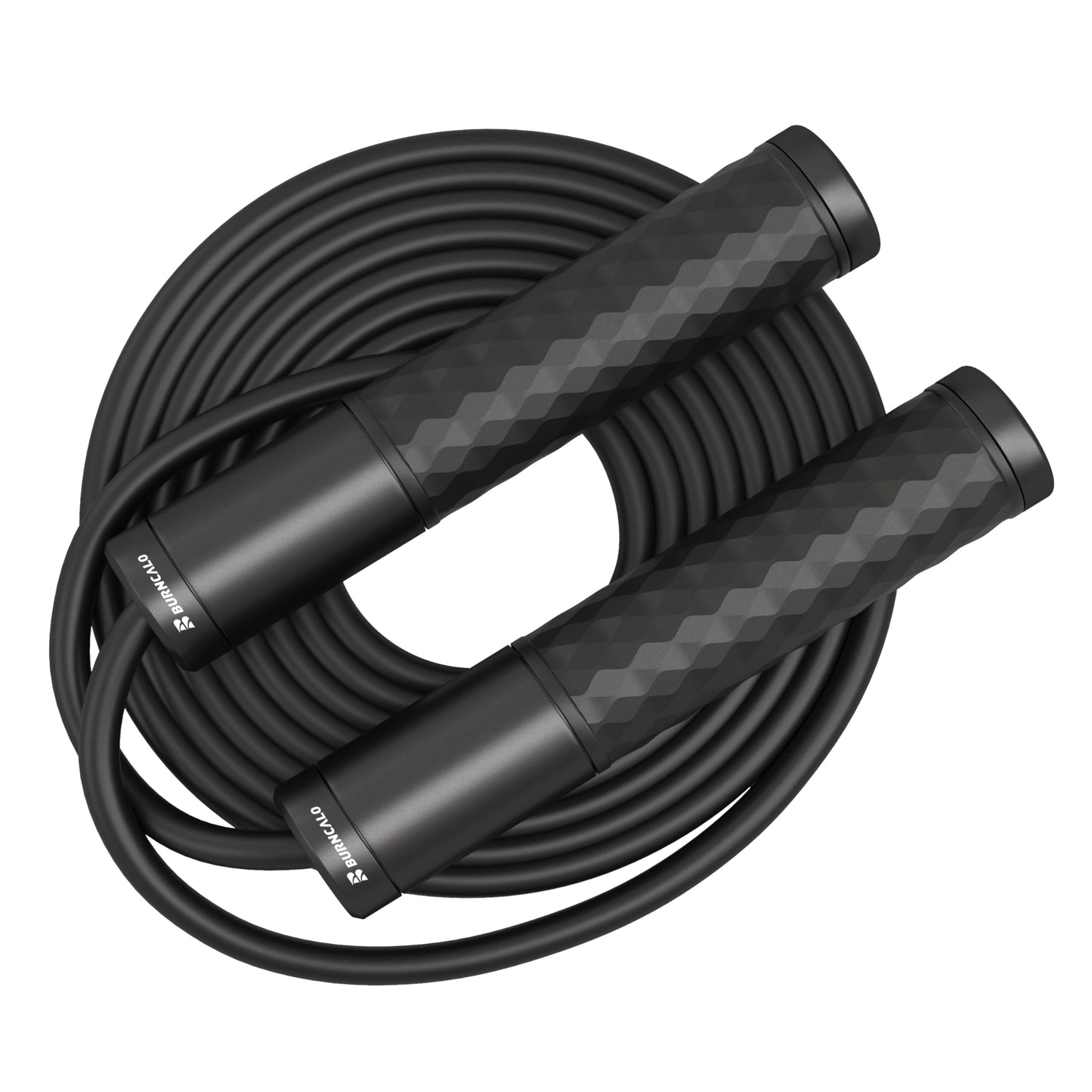 BURNCALO Weighted Jump Rope for Fitness, Skipping Rope for Men Women, Metal Heavy Handles, Ball bearings, Adjustable Length PVC Cord and Cotton Rope, Endurance Training Fitness Exercise Workout