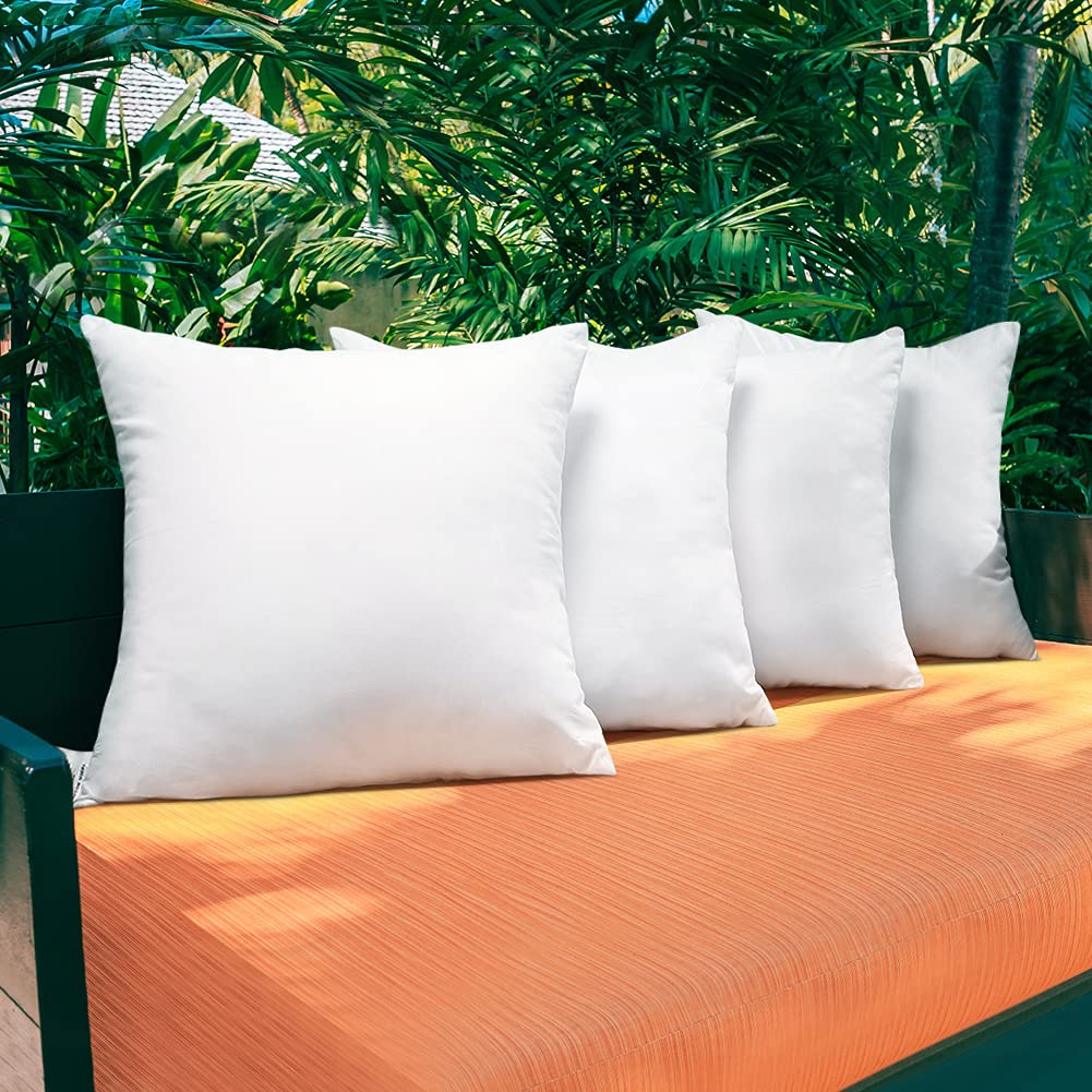Artscope Premium Square Form Cushion Inner Pads, Set of 4 Waterproof Cushion Stuffer for Patio Garden Bench Sofa Farmhouse - Out-Indoor Decorative Pillows Inserts, Standard/White 45x45cm