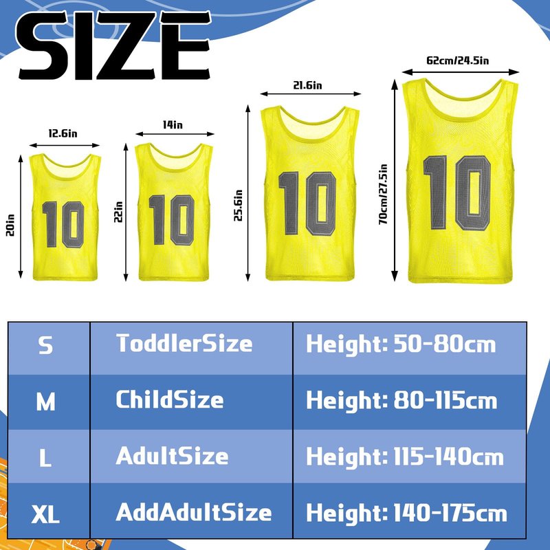 Hercicy 24 Pcs Youth Pinnies Soccer Pinnies Training Vest Adult Mesh Reversible Numbered Football Jersey(Large,Red, Yellow)