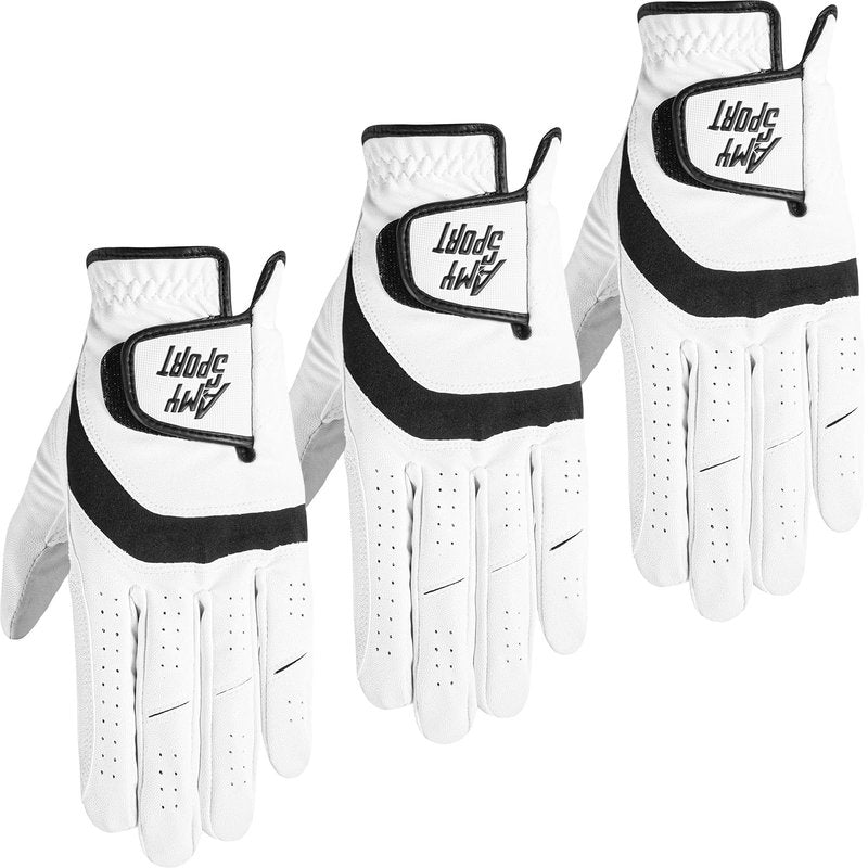 Amy Sport Golf Gloves Men Right Handed Golfer Left Hand 3 Pack PU Leather All Weather Grip Soft Breathable Flexible for Mens