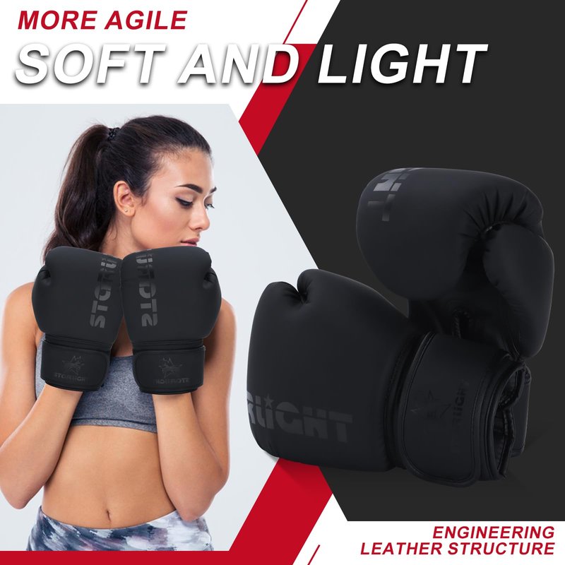 Valchiria Boxing Gloves for Men Women, Sparring Training Punching MMA Kickboxing Boxing Gloves, Heavy Bag Workout Gloves for Boxing, Kickboxing, Muay Thai, MMA (All Black, 10 oz)