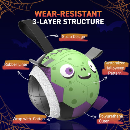 QDAN Halloween Dog Toys Soccer Ball: Premium Dog Soccer Balls with Straps- Outdoor Herding Balls Toys for Small Medium Dogs- Puppy Pet Birthday Gifts- 6 Inch Purple Green