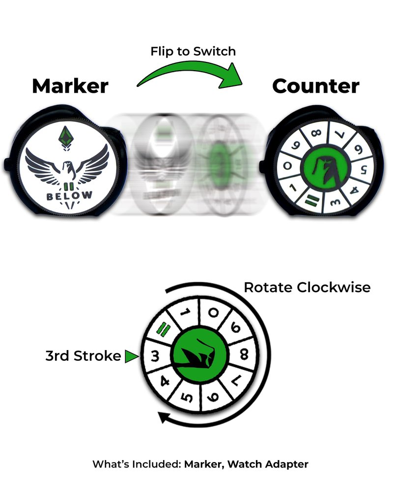 II BELOW Aerie – Golf Watch Adapter with Ball Marker & Stroke Counter – Slim Magnetic Silicone Fit – Track Strokes in Style (1, White)