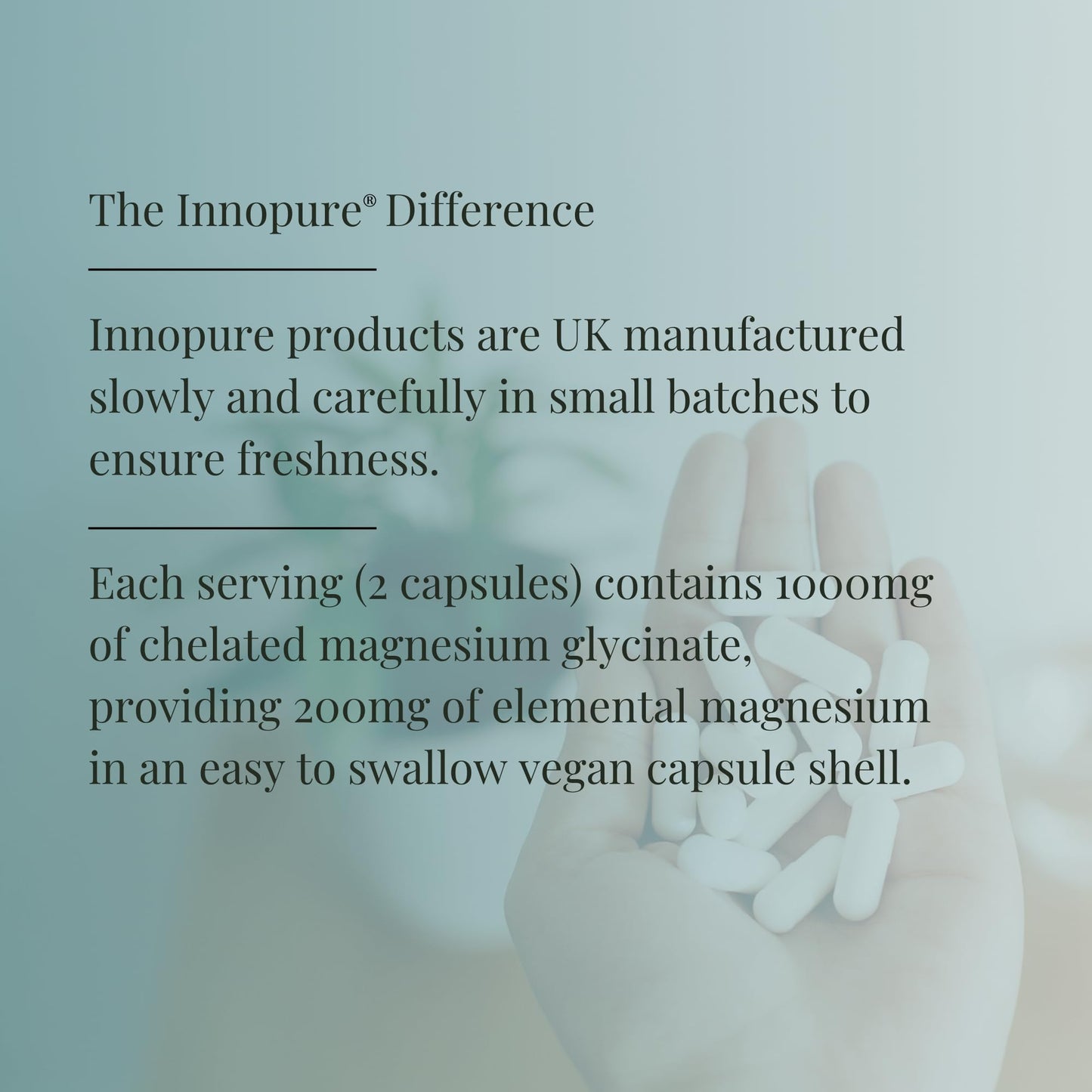 INNOPURE Magnesium Glycinate - 90 Capsules - Bioavailable Magnesium Supplements - 1000mg Per Serving (2 Capsules) Providing 200mg of Elemental Magnesium Bisglycinate Powder - Made in The UK