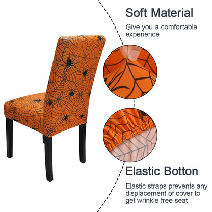 JQinHome Halloween Orange Dining Chair Slipcover, Spider Web Chair Covers Set of 4 ，High Stretch Washable Chair Protector Cover for Dining Room, Kitchen,Home Party,Wedding Ceremony(Orange, 4PC)