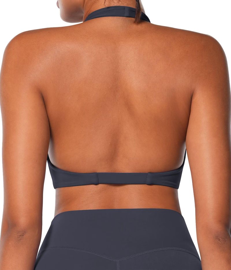 Sunzel Women's Halter Neck Sports Bra, Twist Front Yoga Crop Top with Removable Pads, Double Lined for Gym Workout or Lounge Ash Blue Small