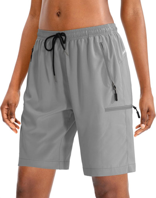 SANTINY Women's 5''/ 7''/9'' Hiking Cargo Shorts Quick Dry Lightweight Summer Shorts for Women Athletic Golf Zipper Pockets(Light Grey_S)