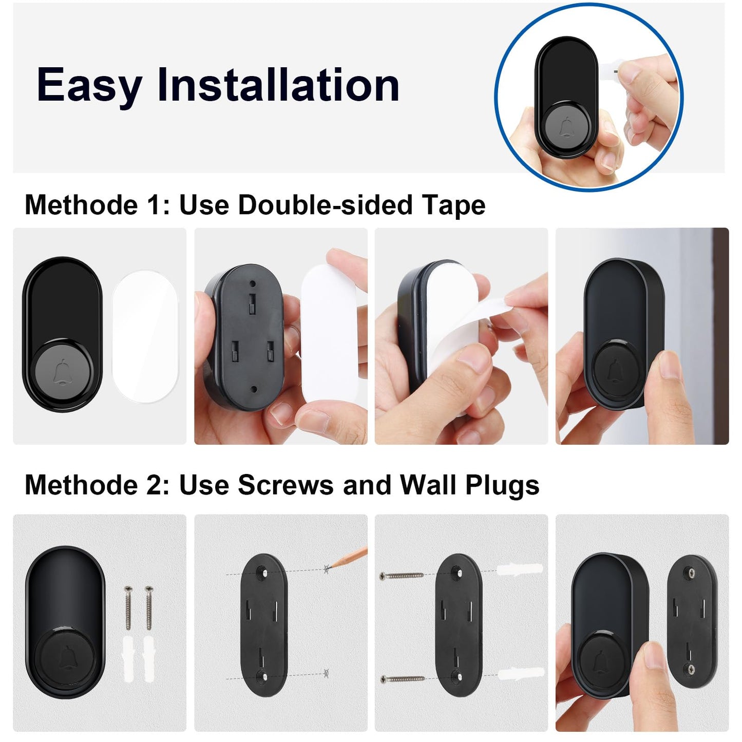 Wireless Doorbell - PHYSEN Waterproof Doorbell Chime Kits 2 receivers - Operating at 1300 ft Range - 58 Melodies 5 Volume Levels & LED Flash - Door Bells & Chimes Wireless for Home Classroom