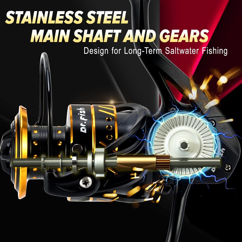 Dr.Fish Saltwater Spinning Reel, Graphite Body, 9+1 Ball Bearings, CNC Aluminum Spool and Handle, 25LB Carbon Fiber Drag, Surf Casting Lightweight Offshore Reel PL4000