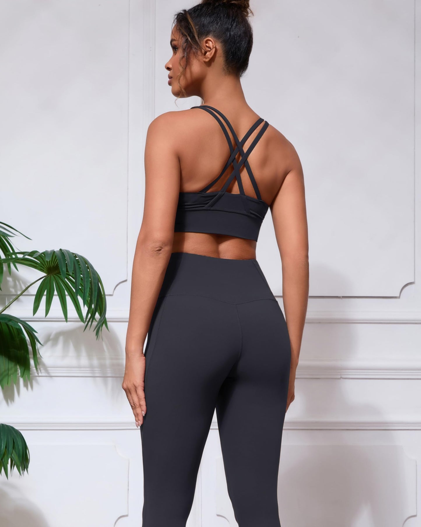 Grace Form Strappy Sports Bra for Women Padded Push Up Sport Bra Athletic Running Workout Bra Yoga Bra