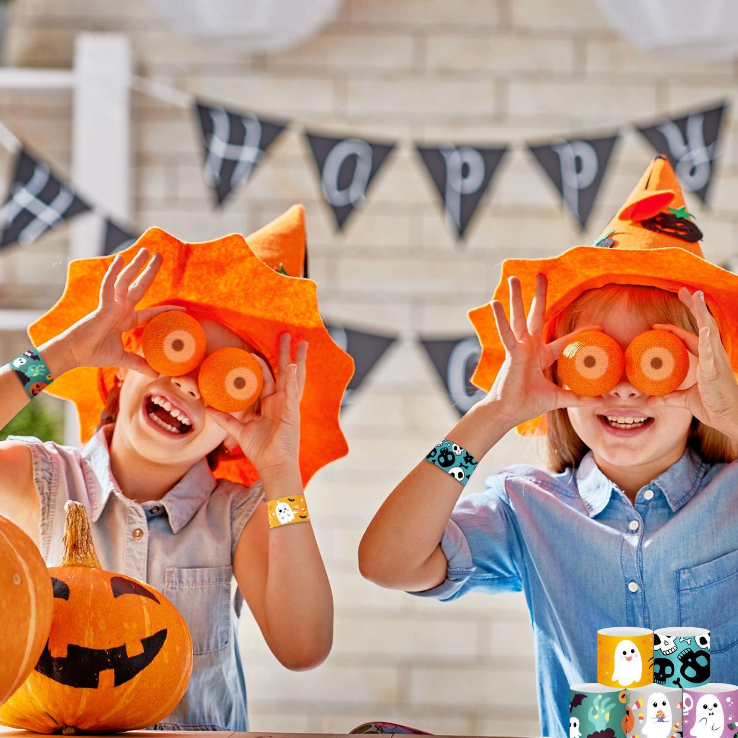 CCINEE 48pcs Halloween Slap Bracelets Assorted Bulk Pumpkin Zombie Witches Snap Bracelet Wristbands for Kids Halloween Party Gift Bag Filler Supply…