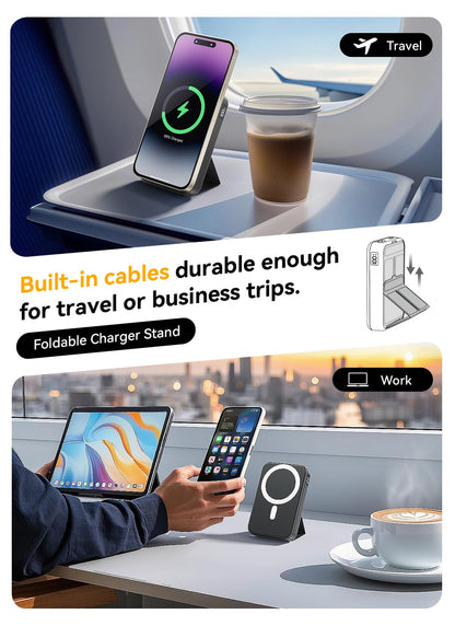 Magnetic Portable Charger, 10000mAh Wireless Power Bank with 20W USB-C Fast Charging, Foldable Stand & LED Display Magnetic Battery Pack, Compatible with iPhone 16/15/14/ All Series