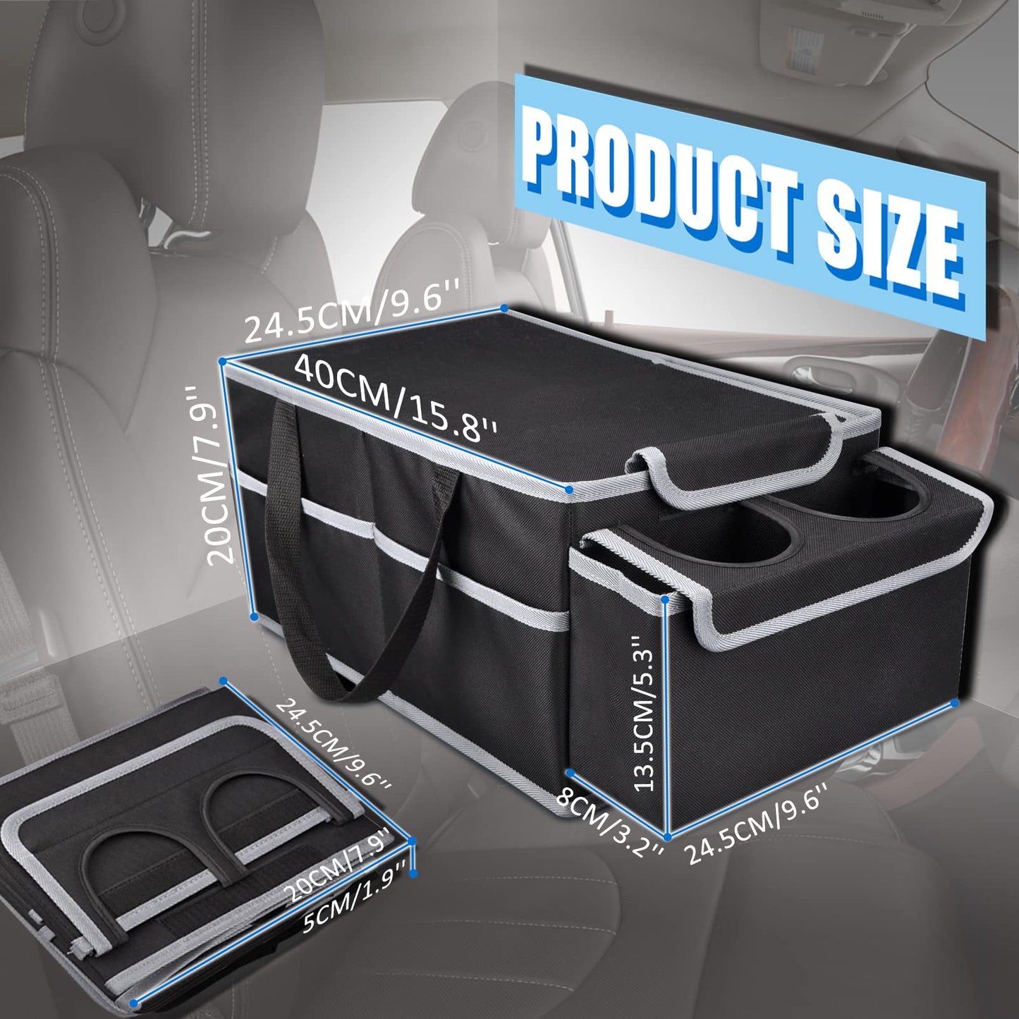 GUWINA Car Backseat Organiser, Multi Compartment Foldable Seat Organiser for Car Boot Front and Back Seats, with Lids and Straps Best for Clothes, Toys, Office Products (Black)