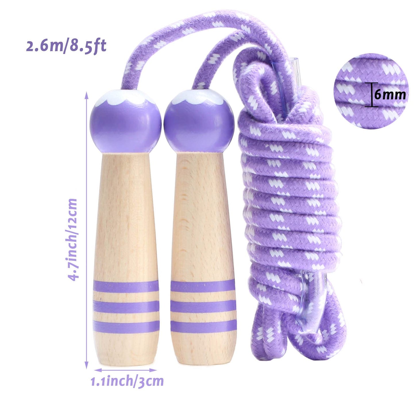 Jump Rope Kids, 7ft Adjustable Cotton Skipping Rope with Wooden Handle for Boys and Girls Fitness Outdoor Exercise