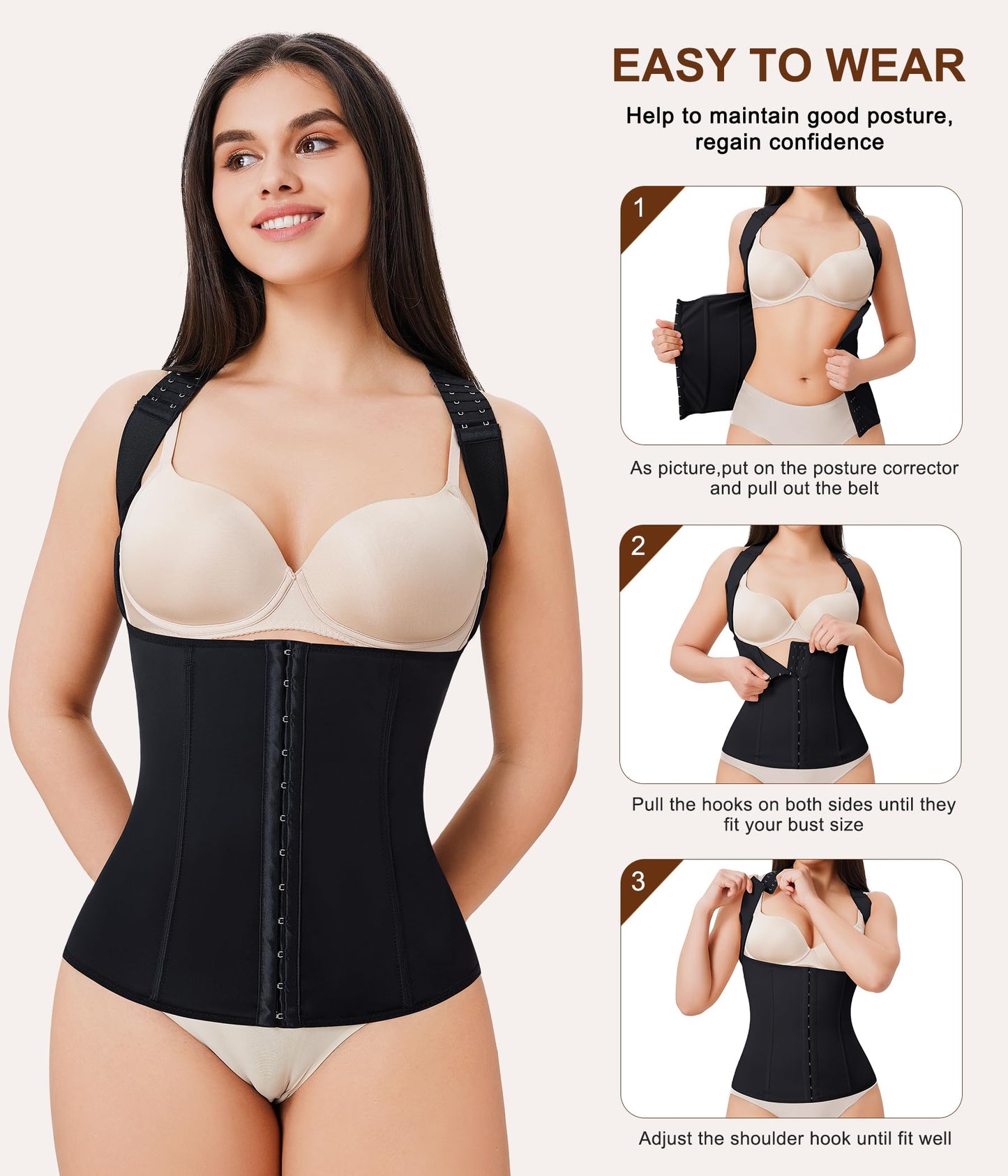URSEXYLY Back Brace Posture Corrector for Women Adjustable Full Back Support Shoulder Straightener Upper and Lower Back Pain Relief(Black,3XL)