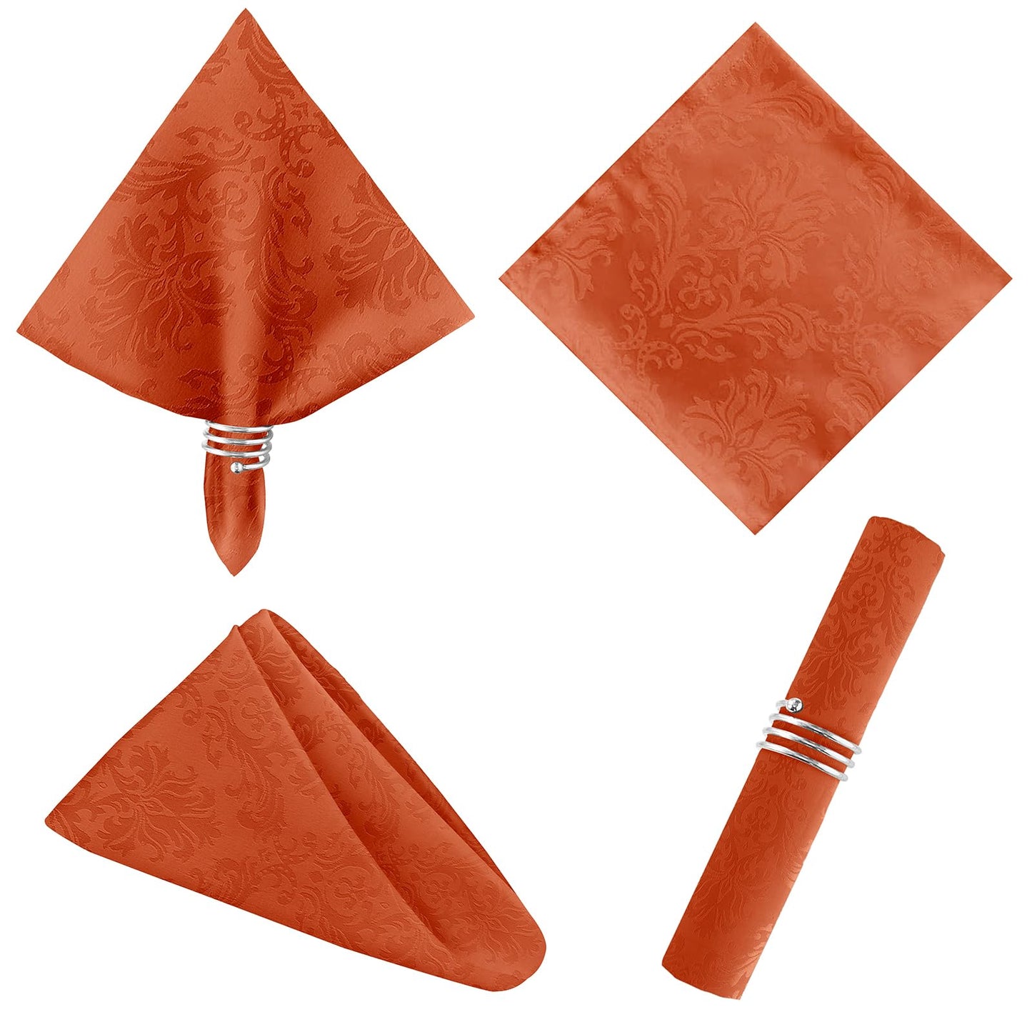 SASTYBALE Rust Jacquard Square Napkin, Damask Wrinkle Free Soft Polyester Napkins, Thanksgiving Fabric Cloth Napkins for Christmas, Wedding,Holiday, Party, Dinners, Set of 4 (Rust, 20X20 inch Napkin)
