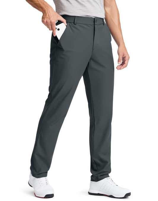 Pudolla Men's Golf Pants 30"/32"/34" Comfy Stretch Lightweight Work Dress Trousers with Pockets(Dark_Grey_Green L30xW32)