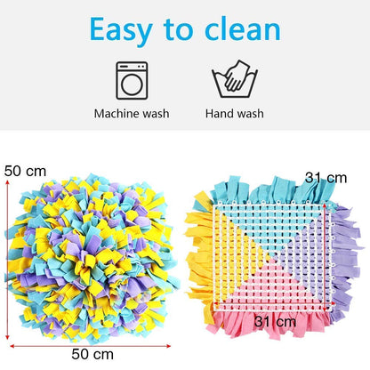 YEAKOO Dog Snuffle Mat, Hand Woven Dog Sniffing Pad Soft Pet Nose Work Smell Snuffle Mat Training Feeding Foraging Skill Blanket Dog Play Mats Puzzle Toys 45cmx45cm (Yellow/Purple/Blue)