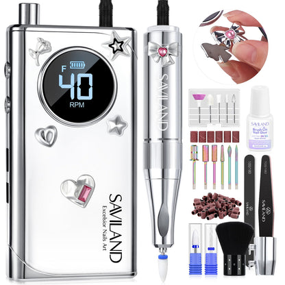 SAVILAND Electric Nail Drill Professional: 40000RPM Upgrad Nail Drill Kit 2025 Beautiful Gradient Sunset Color Scheme Nail D rill Machine Portable Nail File & Buffers Salon Use Manicure Pedicure
