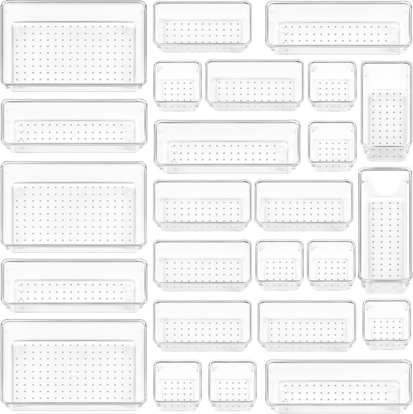 Vtopmart 25 Pack Drawer Organiser, 4-Size Makeup Organizer Trays for Vanity, Bathroom, Desk, Office, Bedroom