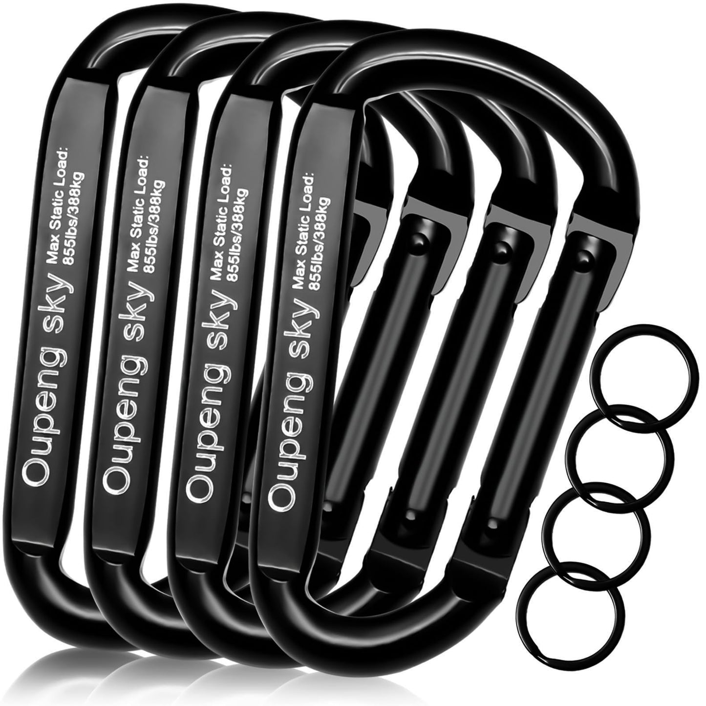 Carabiner Clip, 4 Pack, 855lbs，3" Heavy Duty Caribeaners for Hammocks, Camping Accessories, Hiking, Keychains，Outdoors and Gym etc, Small Carabiners for Dog Leash, Harness and Key Ring, Black