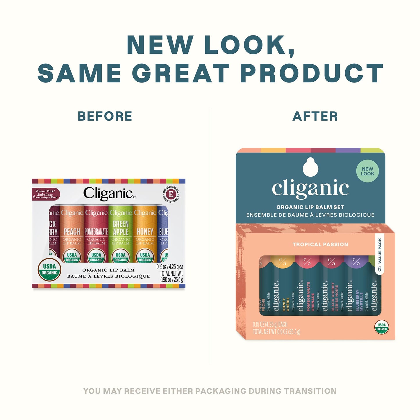 Cliganic Organic Lip Balm Set (6 Flavors) - 100% Natural Hydrating, Moisturizing for Dry Cracked Lips, for Men & Women