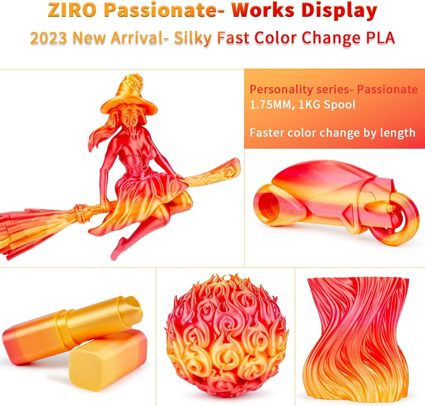 ZIRO Multicolor Silk Filament 1.75mm PLA, Fast Gradient Silky PLA Filament, 1kg/2.2lb Spool, Fit Most 3D Printers, Personality Series - Passionate