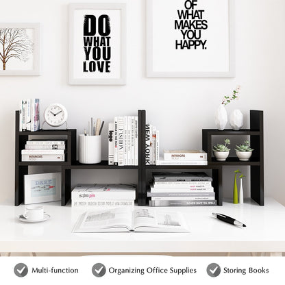 Jerry & Maggie Desktop Organizer Office Storage Rack Adjustable Wood Display Shelf, Birthday Gifts Toy Home Decor Free Style Rotation Display True Natural Stand Shelf (Black)