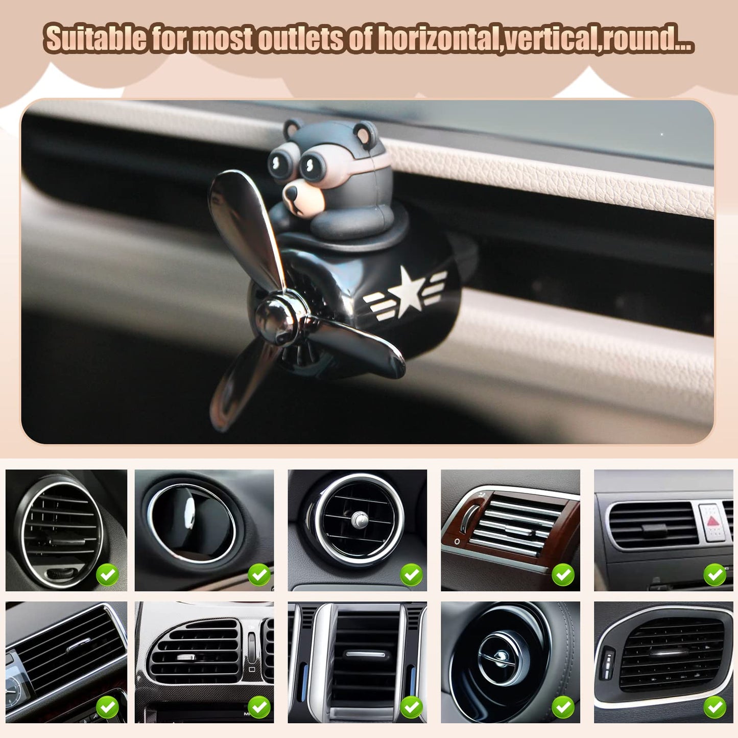 Car Air Freshener Cute Bear Pilot Halloween Car Perfume Diffuser Vent Clip Rotating Propeller Automobile Air Outlet Fan Aromatherapy Easter Halloween Gifts for Men Women(with 2 Incense Slices)