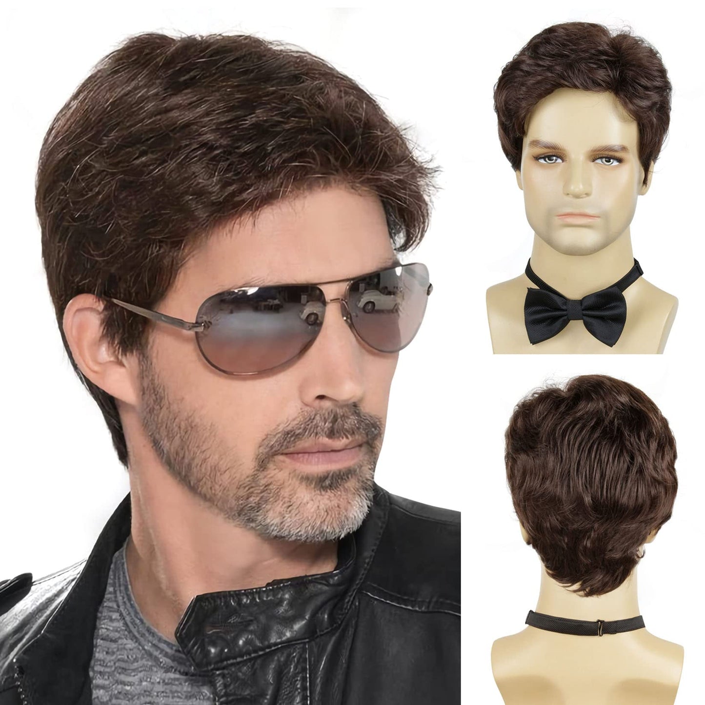 Men's Brown Wigs, Short Men Wig Heat Resistant Synthetic Layered Natural Hair Cosplay Costume Halloween Wigs for Men Male Guy