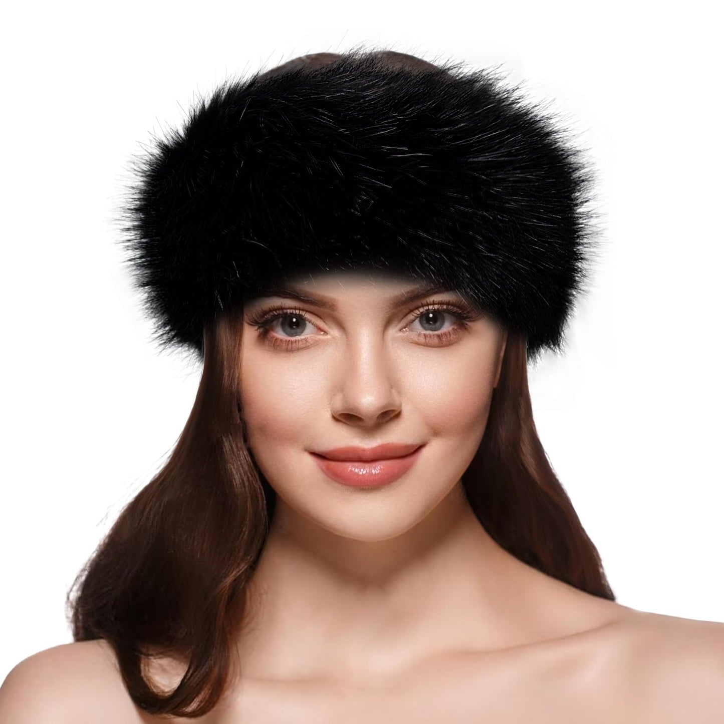 Dikoaina Womens Faux Fur Headband Winter Earwarmer Earmuff Ski, Black, One Size