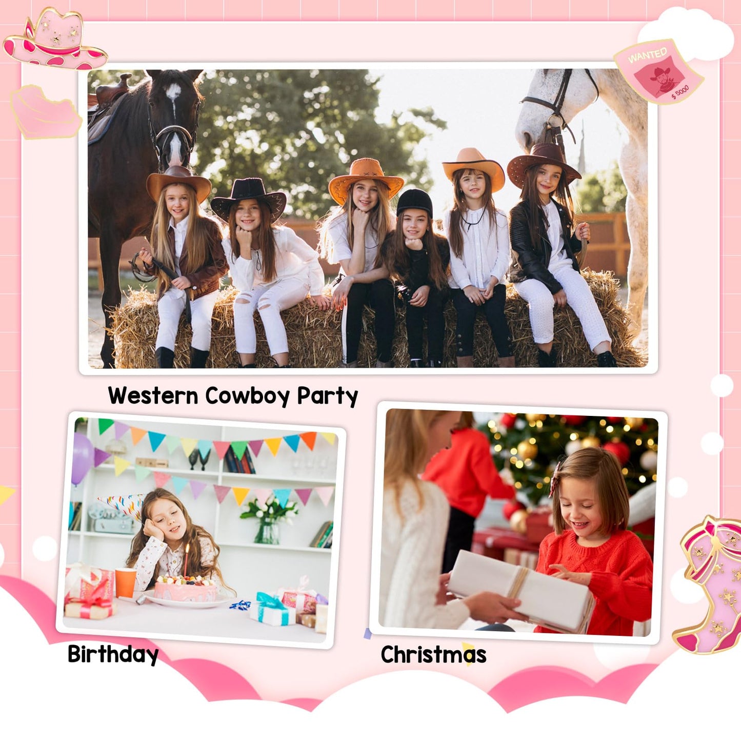 Artlunar Western Cowgirl Beaded Stretch Bracelets, Stackable cowgirl hat boot accessories, Bohemian Jewelry for Women Girls Teens Christmas Birthday Gift Pink