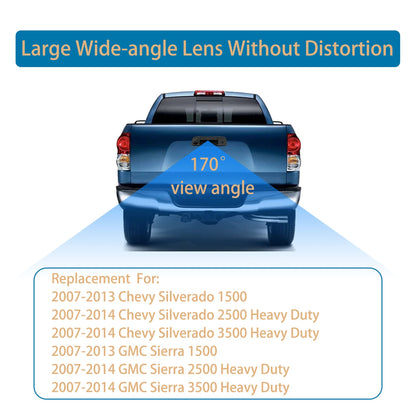 Back Up Camera, w/Tailgate Handle, Compatible with 2007-2014 Chevy Silverado GMC Sierra 1500 2500 3500, w/Keyhole, 170° Viewing Angle, Rear View Camera, Reverse Camera, Backup Camera Kit, Waterproof